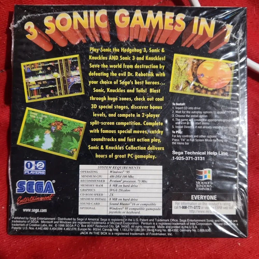 Vintage 1996 Sega PC Sonic & Knuckles Collection Jack In The Box Exclusive RARE